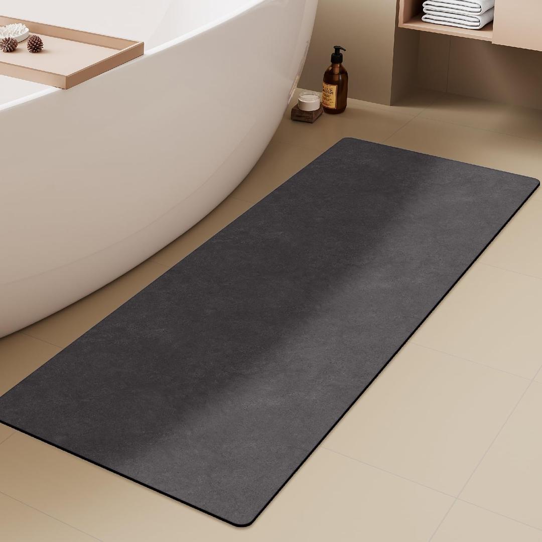 TYUU Bath Mat, Bathroom Rugs Non Slip Washable Thin Absorbent Quick Dry Bath Mat Fits Under Door Bathroom Floor Mat Perfect for Bath, Shower, or Sink 17"x59" Dark Grey