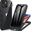 CENHUFO Privacy for iPhone 14 Case/iPhone 13 Case, Full Body Phone Case with Builtin 9H Tempered Glass Privacy Screen Protector and Camera Lens Protector, Shockproof Bumper Clear Cover  Black