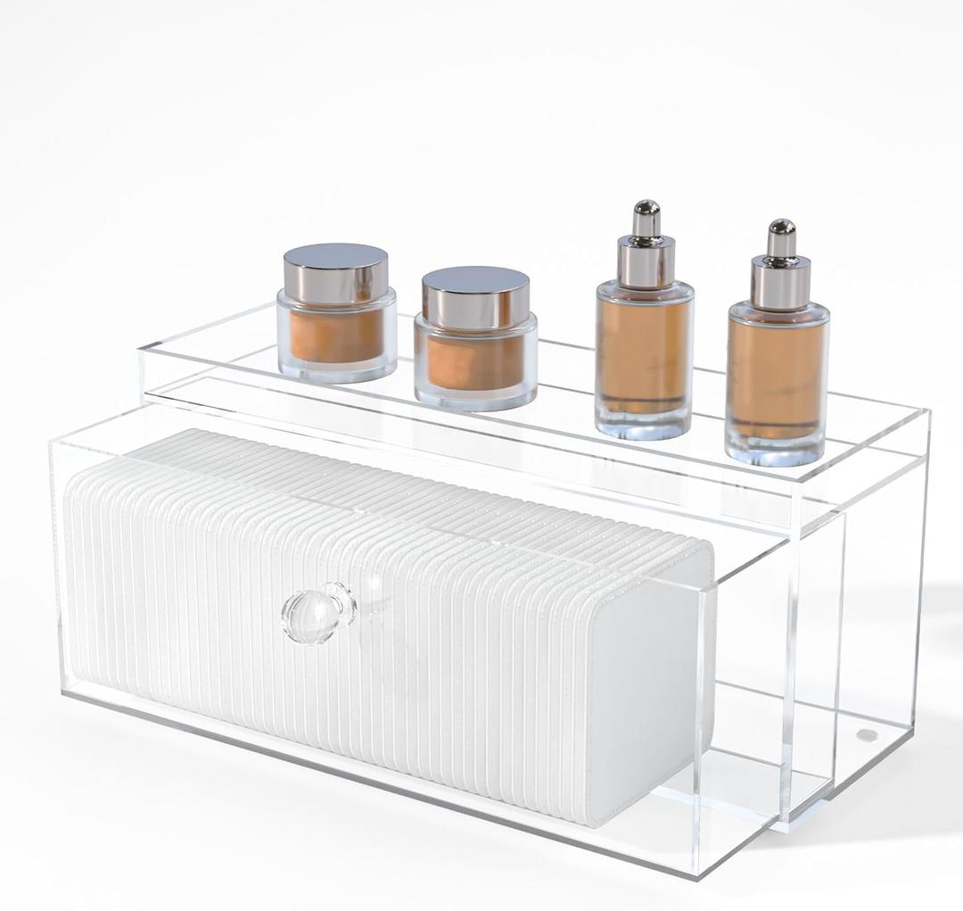 Clean Pad Storage Drawer, Acrylic Pad Dispenser for Clean Skin Club, Square Cotton Pads Holder, Rectangular Cotton Rounds Dispenser