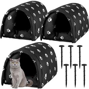 3 Pcs 21.3" x 16.5"x 14.2" Cat Houses for Outdoor Cats Bulk Weatherproof Waterproof Rainproof Foldable Cotton Insulated Feral Dogs Tent Shelter Pet Beds for Warm Outdoor Indoor Garden a 6kg Kitten
