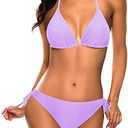 Tempt Me Women Triangle Bikini Sets Halter Two Piece Sexy Swimsuit String Tie Side Bathing Suit, Small, Lavender