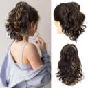 SEIKEA 12" Short Claw Highlight Ponytail Extension, PT001 Ella Wavy Curly Thick Jaw Clip in Hair Extensions Ponytail Soft Natural Looking Synthetic Hairpiece Dark Brown Golden Blonde Highlights