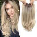 Megito Long Wavy 18inch Hair Topper Big Base Cover Thinning Hair Clip in Hair Toppers for Women Fiber Wiglets with Fringe Ombre Mix Blonde Color