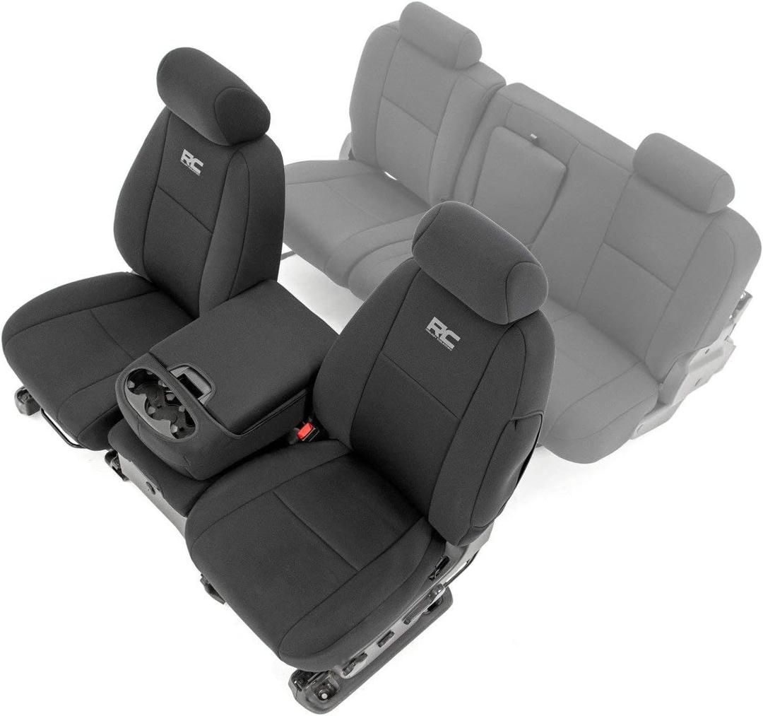 Rough Country Neoprene Front Seat Covers for Chevy Silverado & GMC Sierra 1500/2500HD (2007-2013) - Waterproof & UV Resistant, Foam Padded, Front Seat Cover Set