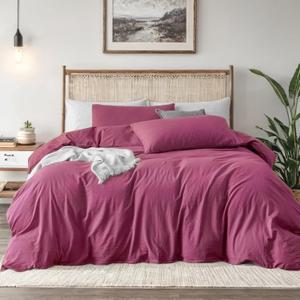 Rouge Pink Duvet Cover Queen Size - Extra Cozy Bedding - 160 GSM Ultra Soft Duvet Cover Set with 2 Pillow Shams - 3 Pieces - Comforter Not Include (Queen (90"x90"))