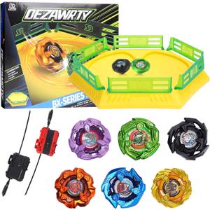 Gyro Stadium X Battle Set, 6 Spinning Tops, 2 Launchers and Blade Arena Featuring X Acceleration Rail, Birthday Gift Toys for Boys Aged 6+ Years Old (Yellow)