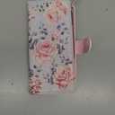 UEEBAI Wallet Case for iPhone 16 Pro Max, PU Leather Phone Cover Kickstand RFID Blocking Flip Case Card Slots Wrist Strap Relief Engraved Pattern Magnetic Closure Flower Folio Wallet, Purple Rose