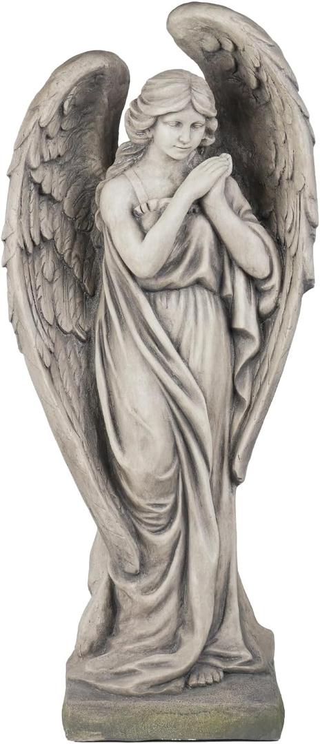 Outdoor Statues Angel Dcor Garden Statue - 34 inch Large Garden Angels Outdoor Religious Statues Catholic Resin Concrete Finish Yard Patio Deck Home Entryway Hallway Sculpture 13.7*9.8*34 Inch