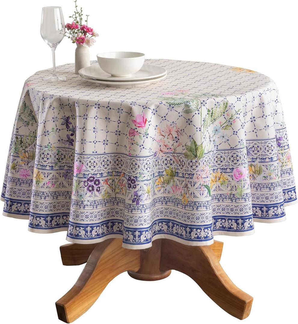 Maison d' Hermine Table Cloth Round Table 100% Cotton 69 Round Inches Tablecloth Reusable Decorative for Dining Kitchen Room Farmhouse Home Gifts for Mothers Day Spring Summer - Faience