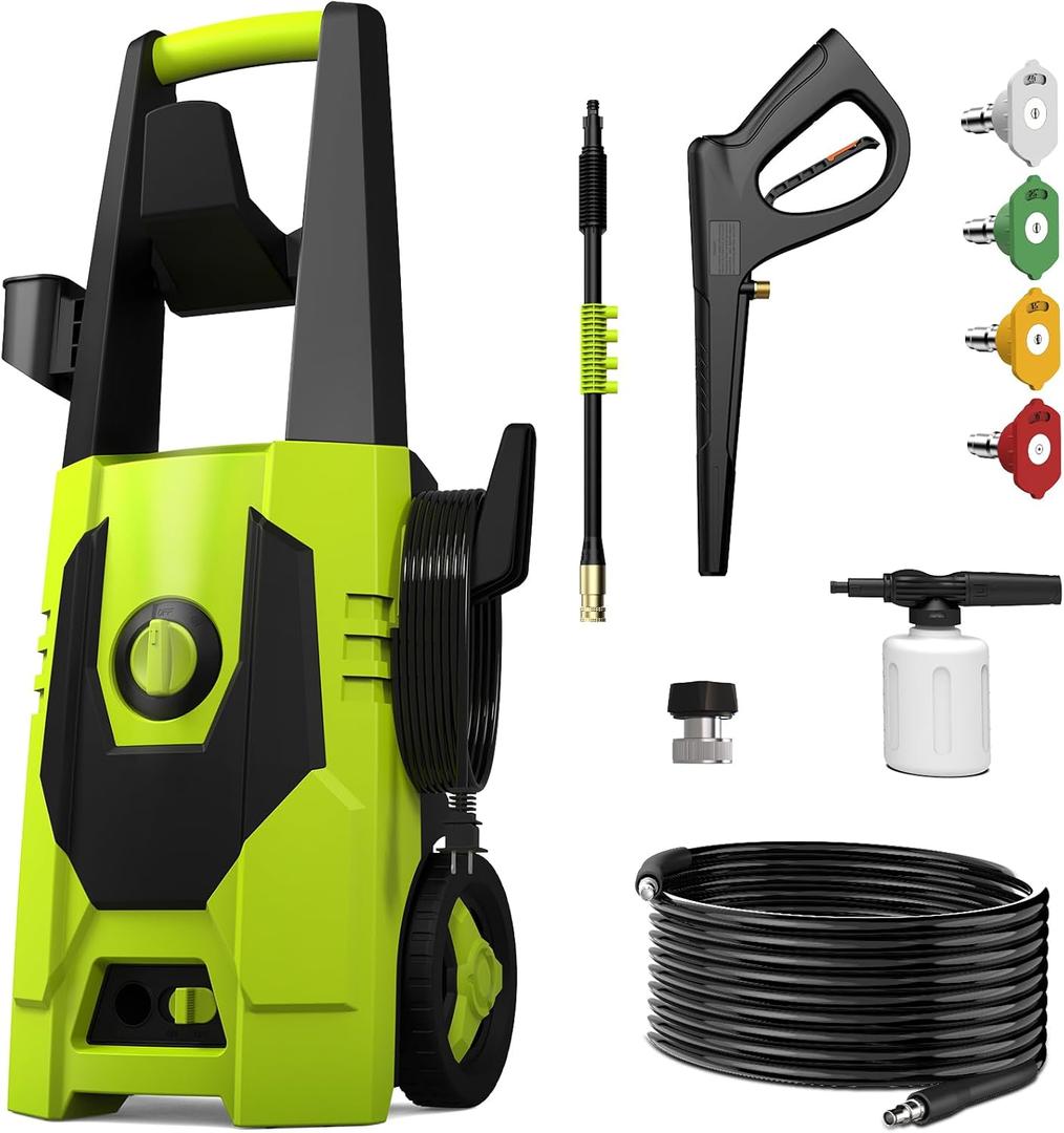 AgiiMan Electric Pressure Washer - 5100PSI Max 3.4 GPM Power Washer with 35FT Power Cord, 20FT Hose, Soap Tank, High Pressure Washer Electric Powerd Car Cleaning for Garden, Patios, Yard, Green