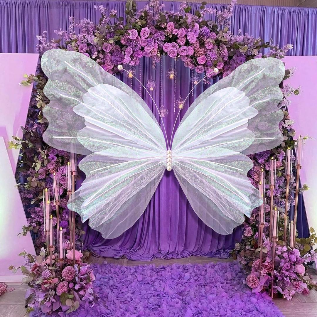 SmoothNovelty 47 Inch Giant Butterfly Party Decoration Large Mariposas Grandes para Decor Big 3D Silk Butterfly Backdrop for Birthday Party Wedding Photo Booth (White, Classic Style)
