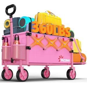 Yozoia 360LBS Heavy-Duty Wagons Carts Foldable 120L Collapsible Wagon Cart with Wheels and Tailgate, Folding Utility Wagon Carts for Groceries, Outdoor Camping, Shopping, Beach, Garden