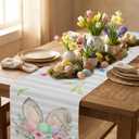 Striped Bunny Rabbit Ears Flower Easter Eggs Table Runner Spring Holiday Kitchen Dining Table Decoration for Indoor Outdoor Party Decor 13 x 90 Inch (Red)