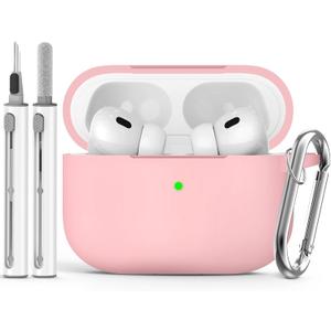 Ljusmicker for AirPods Pro Case Cover with Cleaner Kit,Soft Silicone Protective Case for Apple AirPods Pro 2nd/1st Generation Case for Women Men,AirPod Pro Case Accessories with Keychain-Pink