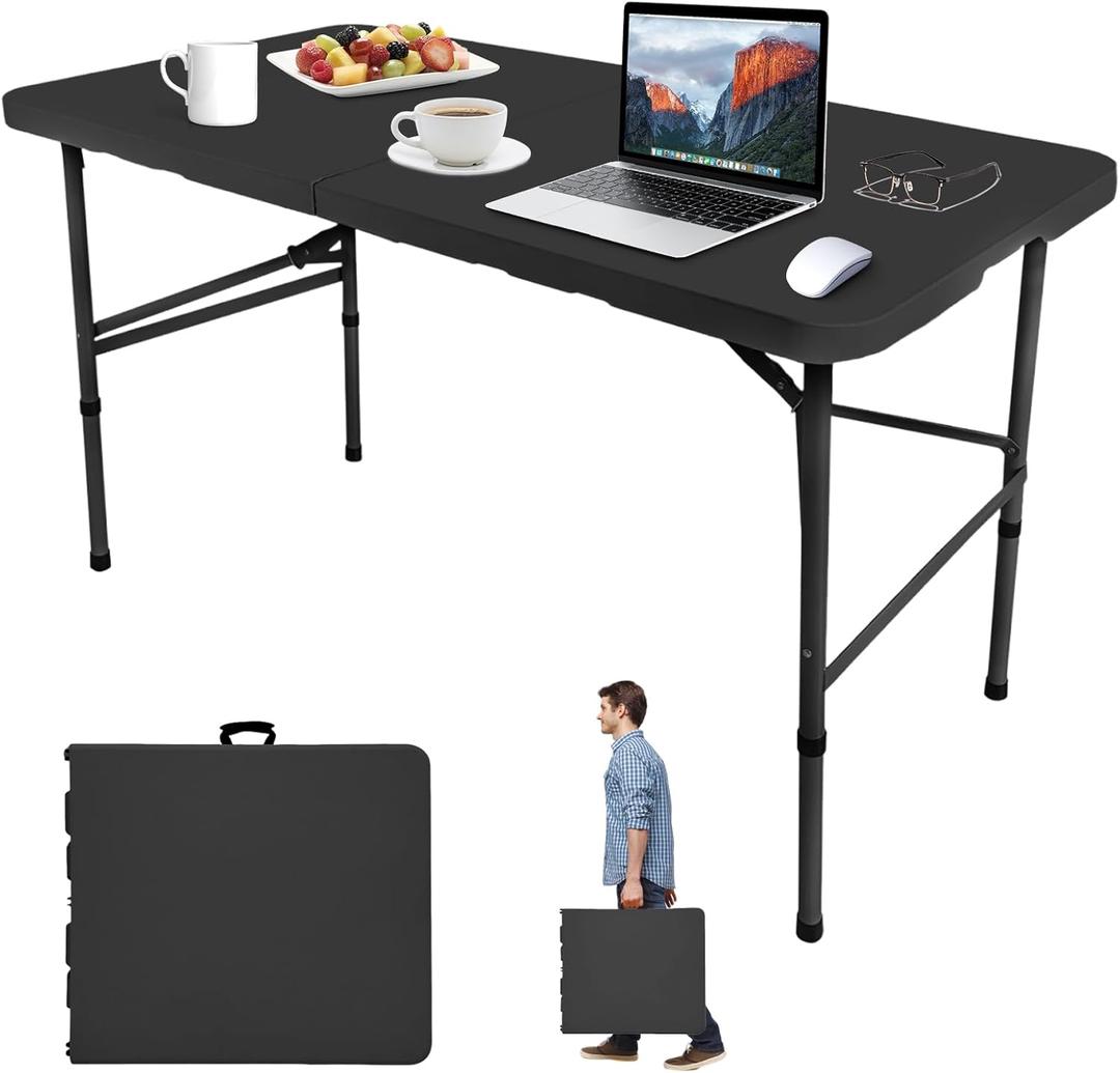 Camp Field 4ft Heavy Duty Portable Table, for Friends Folding Table for Indoor & Outdoor Picnic & Card Table for Picnic, Party, Camping (Black, 4FT)
