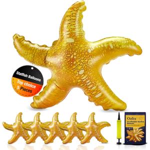 Inflatable Starfish Balloons 5-Pack 24+inch Large Durable PVC - Reusable Star fish for Birthday, Baby Shower, Pool, Beach Party, Photo Props, Under the Sea Party Decorations & Ocean-Themed Gifts