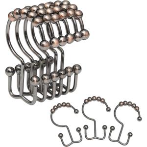 Shower Curtain Rings, OEH Shower Curtain Hooks, Rust-Resistant Metal Shower Hooks for Curtain, Double Glide Bronze Shower Curtain Hooks for Bathroom Shower Curtain & Shower Liner, Set of 12, Bronze