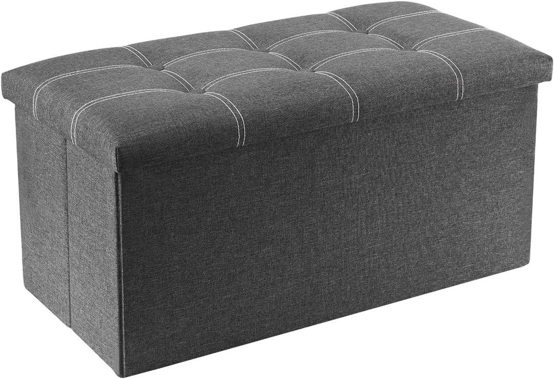 YOUDENOVA 30 inches Folding Ottoman, Ottoman with Storage Footrest Seat Support 350lbs, Storage Bench for Living Room Bedroom, Linen Fabric Grey, 15"D x 30"W x 15"H