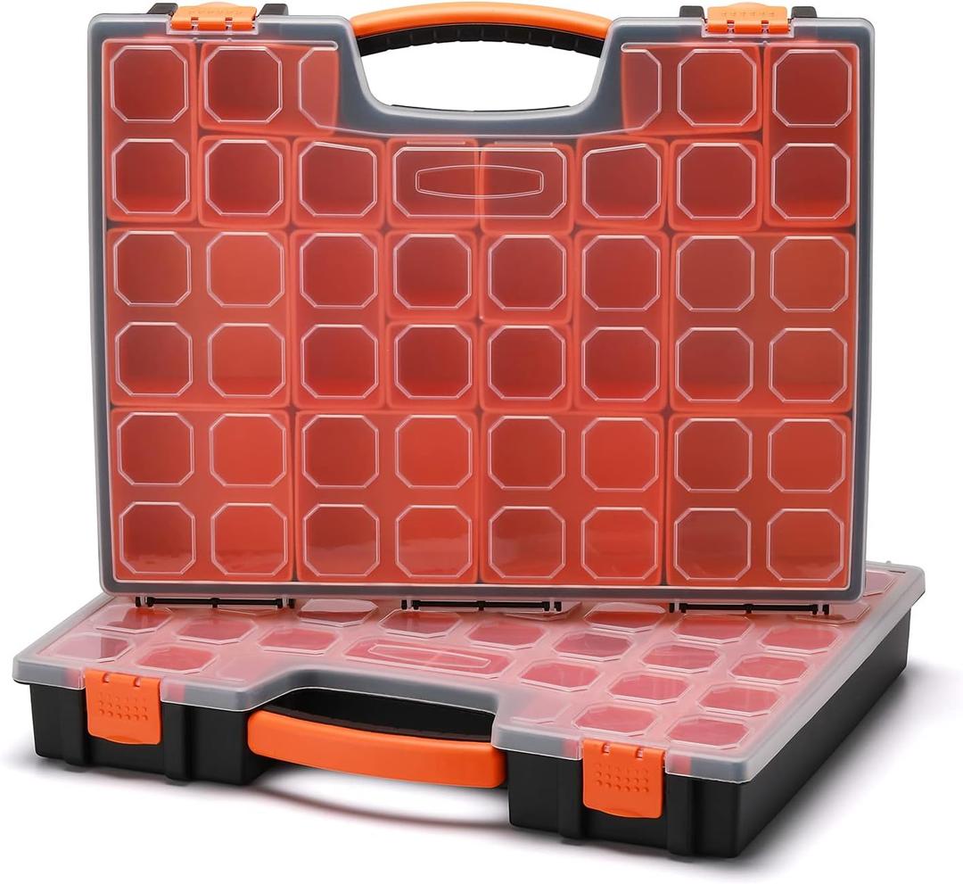 EMENTOL 2PCS Multi-Purpose Portable Organizer Box Set with 44-Removable Compartments, 2 Pieces Professional Boxes with Dimension 16.2"L*13"W*2.3"H