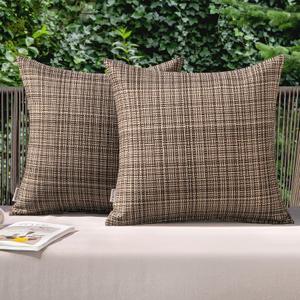 MIULEE Outdoor Waterproof Throw Pillow Covers Decorative Farmhouse Water Resistant Cushion Covers for Tent Patio Garden Couch Sofa Pack of 2, 18x18 Inch Brown