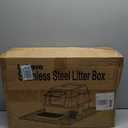 Stainless Steel Litter Box with Lid,Front Entry Top Exit Kitty LitterBox,Extra Large Enclosed Metal Cat Box with Litter Scoop & Litter Mat-Black