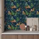 2 x VaryPaper Jungle Tiger Peel and Stick Wallpaper Tropical Leaf Wallpaper for Bedroom Bathroom Self Adhesive Removable Animal Wall Paper Decorative Contact Paper for Walls Cabinets Drawers 17.7''x78.7'' (Navy Blue, Green, Orange)