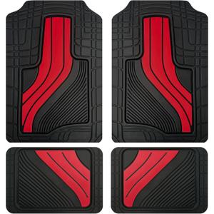 NS YOLO Heavy-Duty Rubber Car Floor Mats, All-Weather Trimmable Floor Liner, Full Coverage Automotive Floor Mats, Custom Fit Floor Mats for Cars, Trucks, SUVs (Black and Red, Front and Rear(4 pieces))