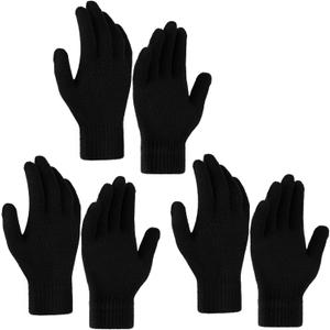 Glooarm 3 Pairs Winter Gloves for Men Women Thick Cashmere Magic Winter Gloves Knit Stretchy Mittens Unisex Adults Gloves (Medium, Black)