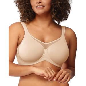 HSIA Minimizer Bras for Women Plus Size, Full Coverage Coolcomfort T Shirt Unlined Bra with Underwire for Heavy Breast (Beige), Small