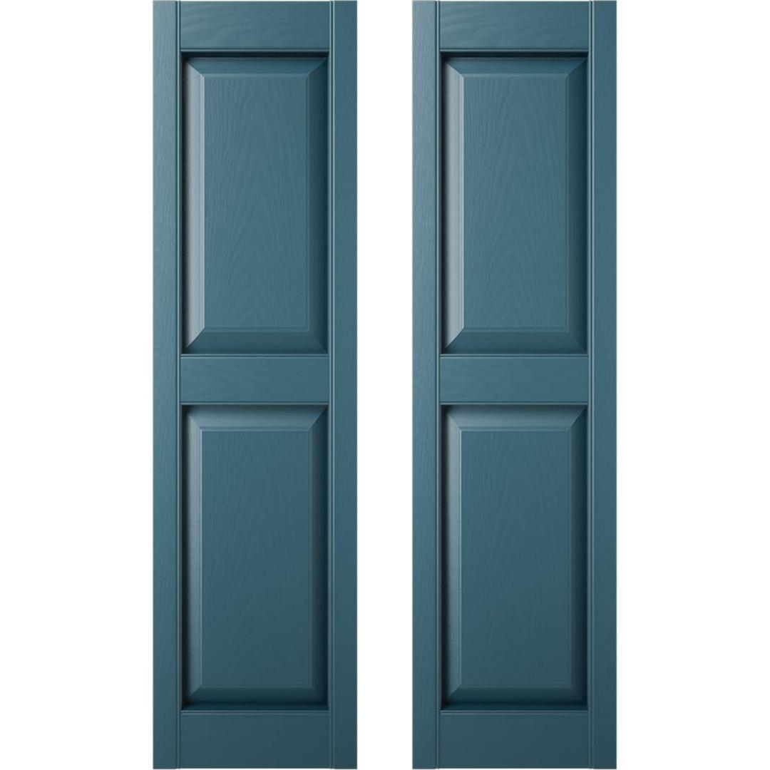 12 in. W x 42 in. H Builders Edge, TailorMade Two Equal Panels, Raised Panel Shutters, Includes Matching Installation Spikes (Per Pair), 945 - Platinum