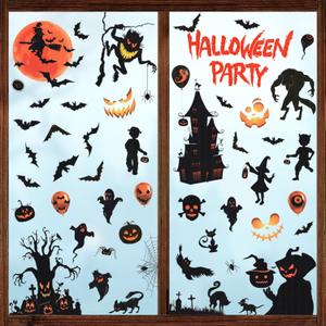 4 x EkkoVla Halloween Window Clings - 9 Sheets Reusable Halloween Decorations, 72 PCS Ghost Tree Witch Zombie Patterns for Treat or Trick Party, Home, Classroom, Store Holiday Decor