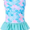 Vieille Toddler Little Girls One Piece Swimsuits Ruffles Bathing Suits Mermaid Dinosaur Swimwear 2-7T (Light Blue Mermaid)