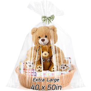woric 6PCS Extra Large Cellophane Gift Bags 40x50 Inch Clear Cellophane Wrap Storage Bags for Gift Baskets Mothers Day Graduation Gifts Decor Baby Bridal Shower Wedding Party Birthday 2.5 Mil Thick