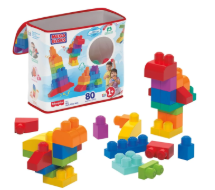 MEGA BLOKS First Builders Toddler Blocks Toys Set, Big Building Bag with 80 Pieces and Storage, Blue, Ages 1+ Years