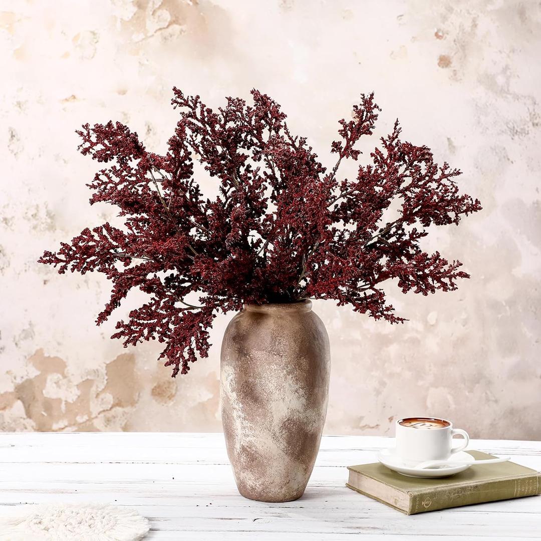 4 Pcs 30 Inch Dusty Plum Sedum Berry Stem for Vase Artificial Faux Rusty Plum Pick Branch Spray Floral Stem for Table Centerpiece Mantel Decor (Dark Red)