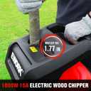 EWORK 15-Amp Electric Wood Chipper Shredder, 15:1 High Reduction Ratio with 4 Steel Blades Included, 1.77 Inch Capacity, Garden Mulcher for Composting Branches and Twigs