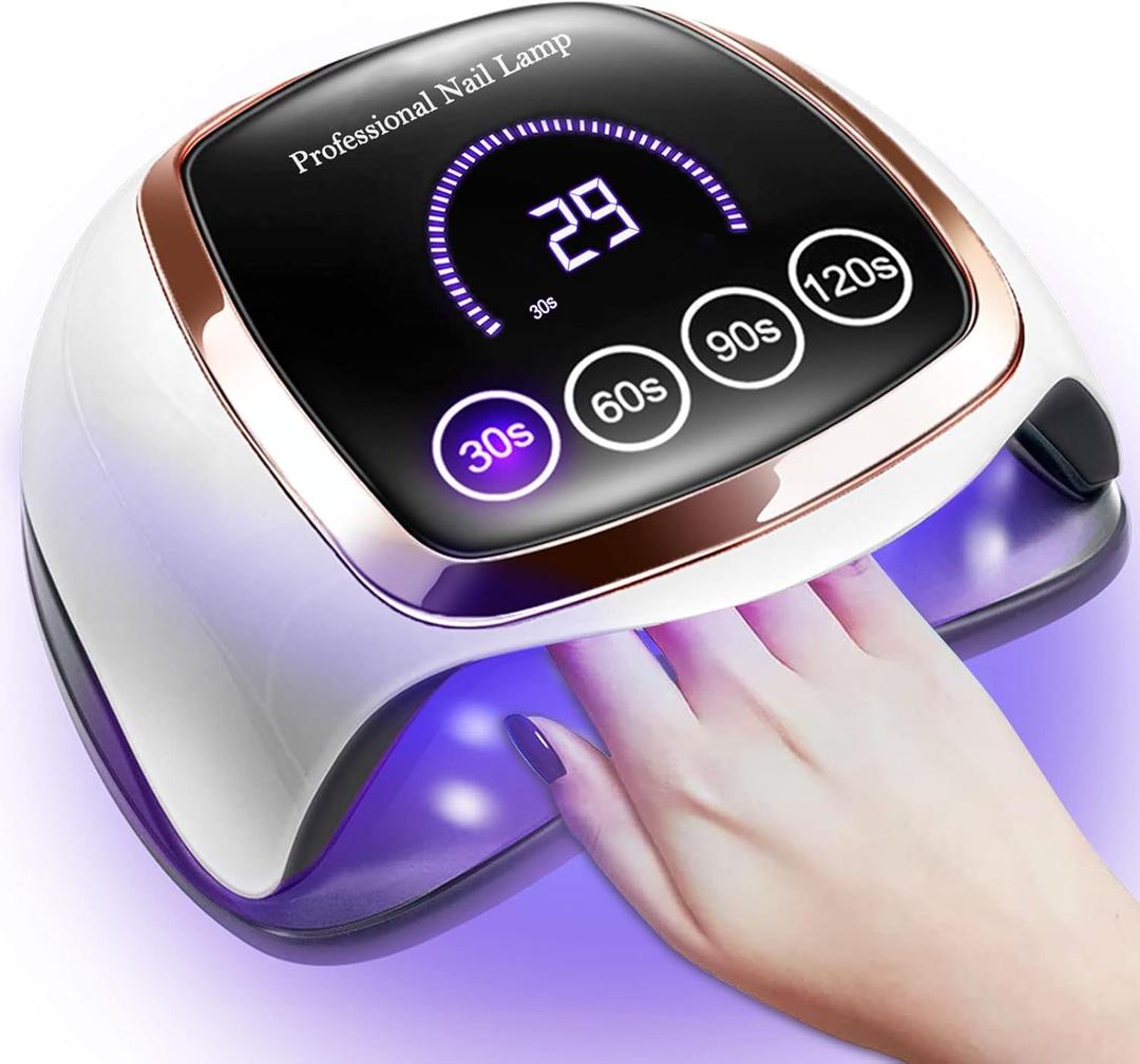 UV LED Nail Lamp, Gugusure Upgrade 180W Nail Dryer for Gel Polish with LCD Display, Auto Sensor and 4 Timer Settings, Professional Curing Lamp Light with 42 Beads for Salon and Home (White)