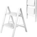2 Step Ladder, Portable Folding Step Stool with Sturdy Carbon Steel Metal, 330LB Capacity, Non-Slip Wide Pedal, ladders for Home, Kitchen, Closet, Bookshelf, Adult (Milk White)