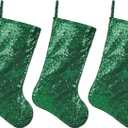 2 x 18.5 Inches Sequin Christmas Stockings,3 Pack Glitter Xmas Holiday Party Supplies,Personalized Christmas Stockings,Holiday Season Decor Green