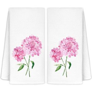 CIOJUNE Pink Hydrangea Floral Hand Towels for Bathroom Spa Gym, Rustic Kitchen Towels Hydrangea Botanical Dish Tea Towels for Kitchen Decor, 16x24 Inch Set of 2