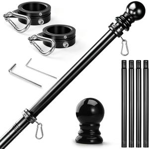 Anovo Flag Pole for Outside House - Stainless Steel 5 FT Flag Poles Kit with1 Inch Metal 360 Rotating Rustproof Flag Pole Rings for Outside House Porch 3x5 Flag Without Holder (5 FT-Black)