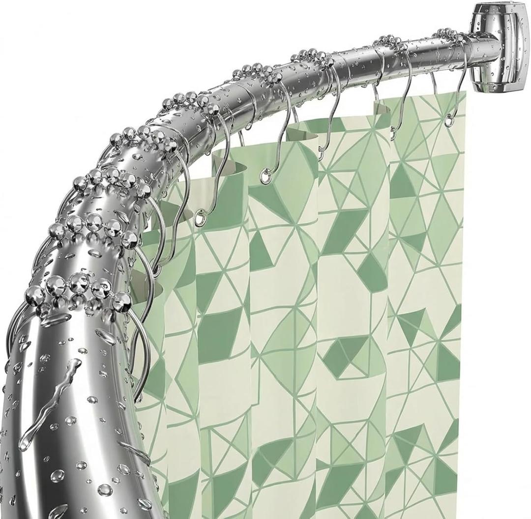 Curved Shower Curtain Rod Adjustable 33-78 Inches Silver All Stainless Steel Curved Shower Rod Shower Curtain Rod for Extra Shower Space for Bathroom, Bathtub, Stall, No Rust, Need to Drill