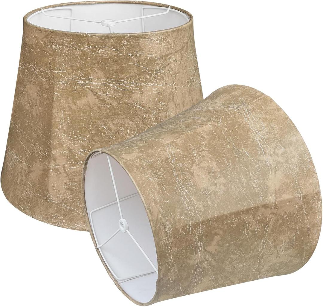 TOOTOO STAR Drum Lampshades Set of 2, Leather barrel Lamp Shade for Table Lamps Floor Lamps, Seaside Village Medium Lampshades 10" Top x 14" Bottom x 10" High, Hand Crafted, Easy Assembly Required
