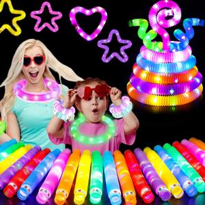 Glow Sticks Party Favors for Kids, 15 PCS-LED Pop Tubes Neon Necklaces Bracelets, Glow in the Dark Party Pack, Light up Camping Toys for Toddlers, Imaginative Play, Hours of Fun for Kids