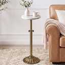 Aoligrace Adjustable Marble Drink Table, 10" Round Pedestal Side Table | Natural White Accent End Table with Antique Brass Base, Metal Tall Cocktail Martini Tables for Small Spaces,Living Room