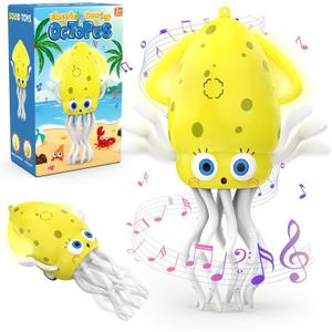 Electric Dancing Octopus Baby Toy with LED Light and Music, Dancing Squid Kids Toys Boys Girls Age 3-5 4-5, Automatic Obstacle Avoidance Birthday for Boys Girls