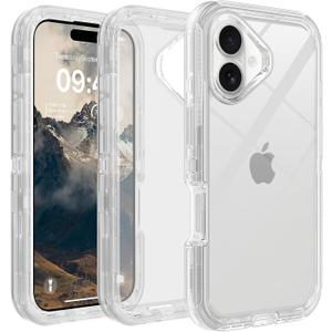 TUTUKII for iPhone 16 Case Clear, Anti-Yellowing, Shockproof Protective Transparent Case, Triple-Layer Heavy Duty Protection Phone Case Cover for Apple iPhone 16 6.1", Crystal Clear