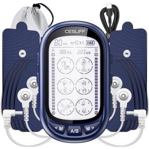 Dual Channel TENS EMS Unit Large Screen 24 Modes 36 Levels Intensity Muscle Stimulator, Rechargeable Electric Pulse Massager TENS Machine for Lower Back Neck Shoulder Pain Relief with 10 Pads (Blue)