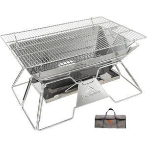 CAMPINGMOON Large Portable Campfire Fire Pit BBQ Grill Stainless Steel Foldable Collapsible Wood Burning Charcoal Grill for Heavy Duty Outdoor Cooking RV Camping, 20x13-inch, Carry Bag included MT-3