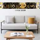 2 x 70th Birthday Decorations - Happy 70th Birthday Banner, Extra Large 118"x20" Black & Gold Party Sign for Men & Women, Over The Hill Party Decor, 6m Ribbon, 4 Brass Grommets, Indoor/Outdoor Use